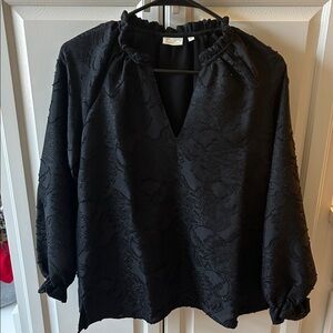 Spartina 449 Black Textured V-Neck Long Sleeve Blouse
